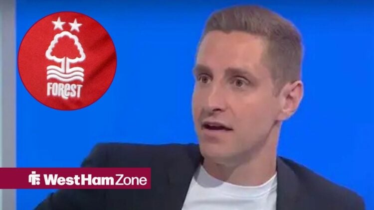 Michael Dawson for Sky Sports News with Nottingham Forest badge in circular inset