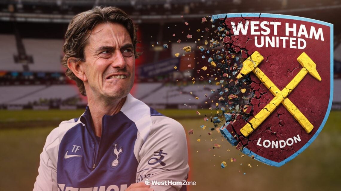 Thomas Frank with cracked West Ham badge