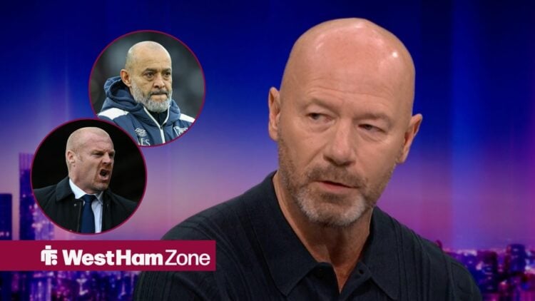 Alan Shearer alongside two circle insets of Nuno Espirito Santo and Sean Dyche looking frustrated.