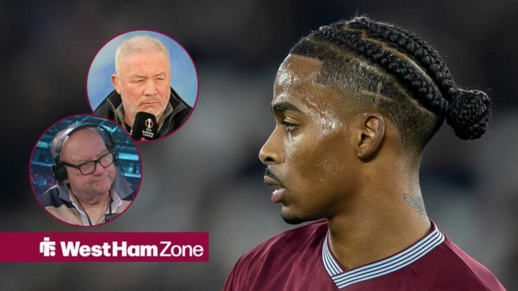 Crycensio Summerville looking at two circle insets of Ally McCoist and Alan Brazil.