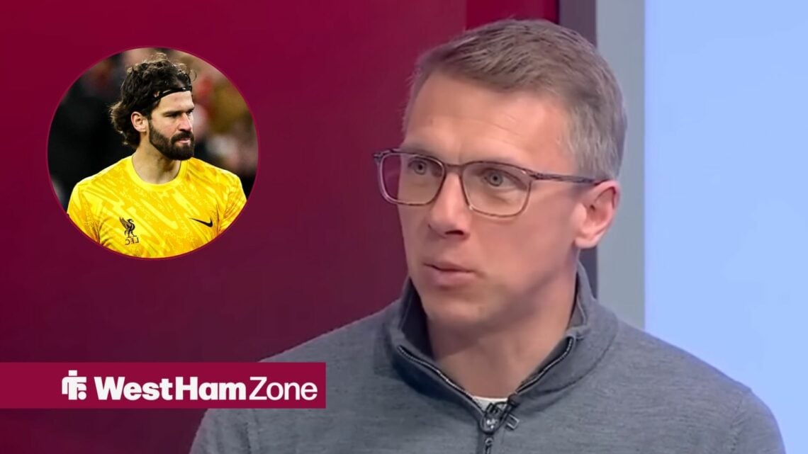 Stephen Warnock looking towards Alisson Becker