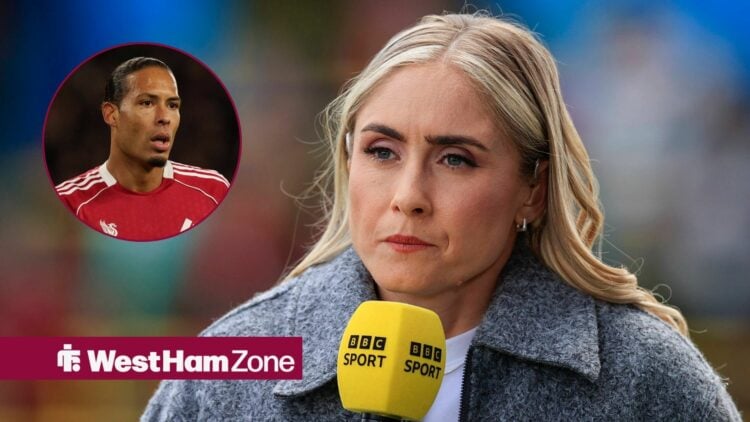 Steph Houghton working for BBC with circular inset of Virgil van Dijk