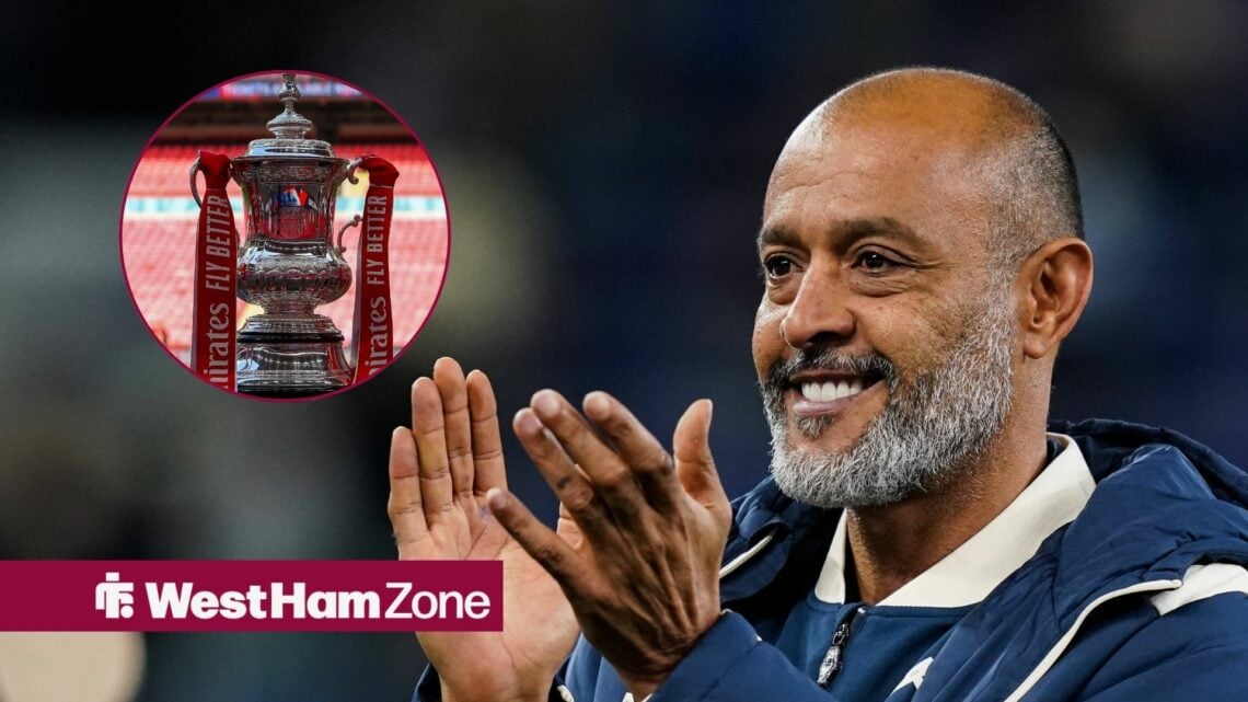 FA Cup trophy inset and a clapping, smiling Nuno Espirito Santo