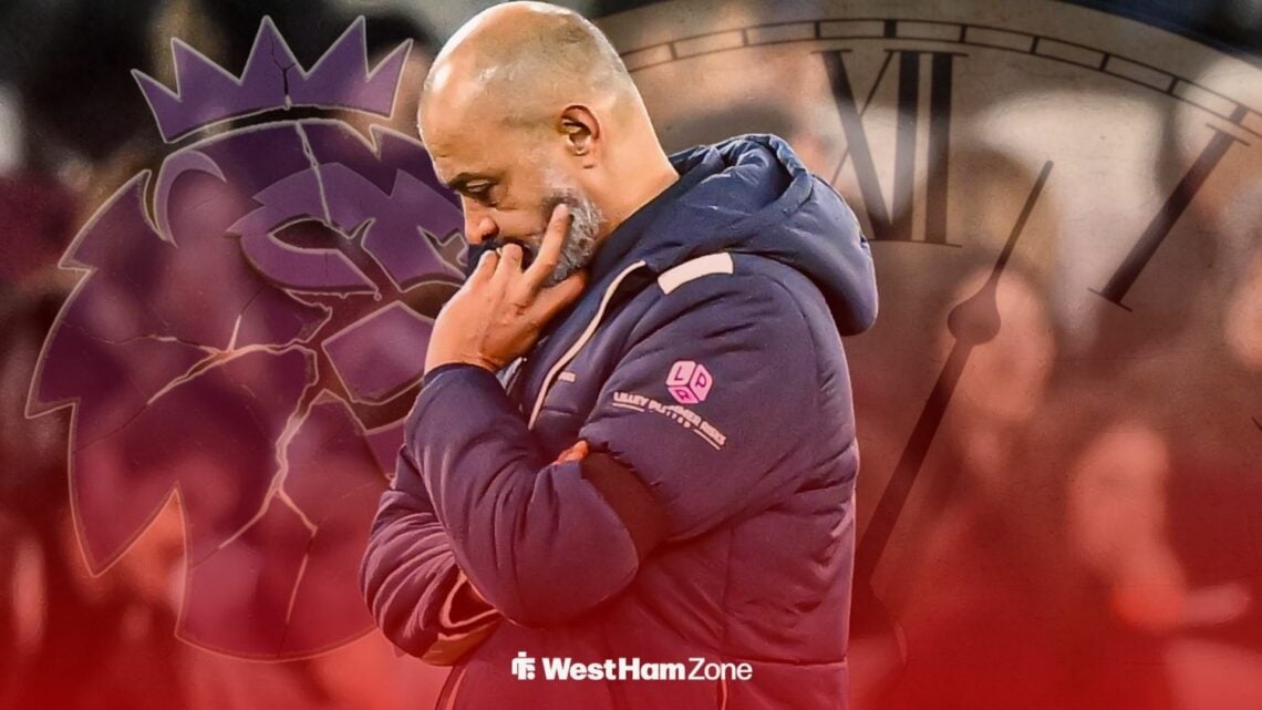 Nuno Espirito Santo looking down alongside the Premier League logo