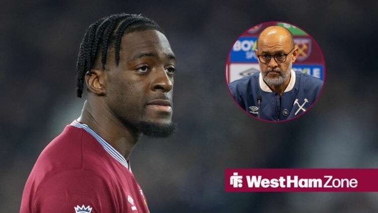 Axel Disasi looks downbeat, with a stern-looking Nuno Espirito Santo inset