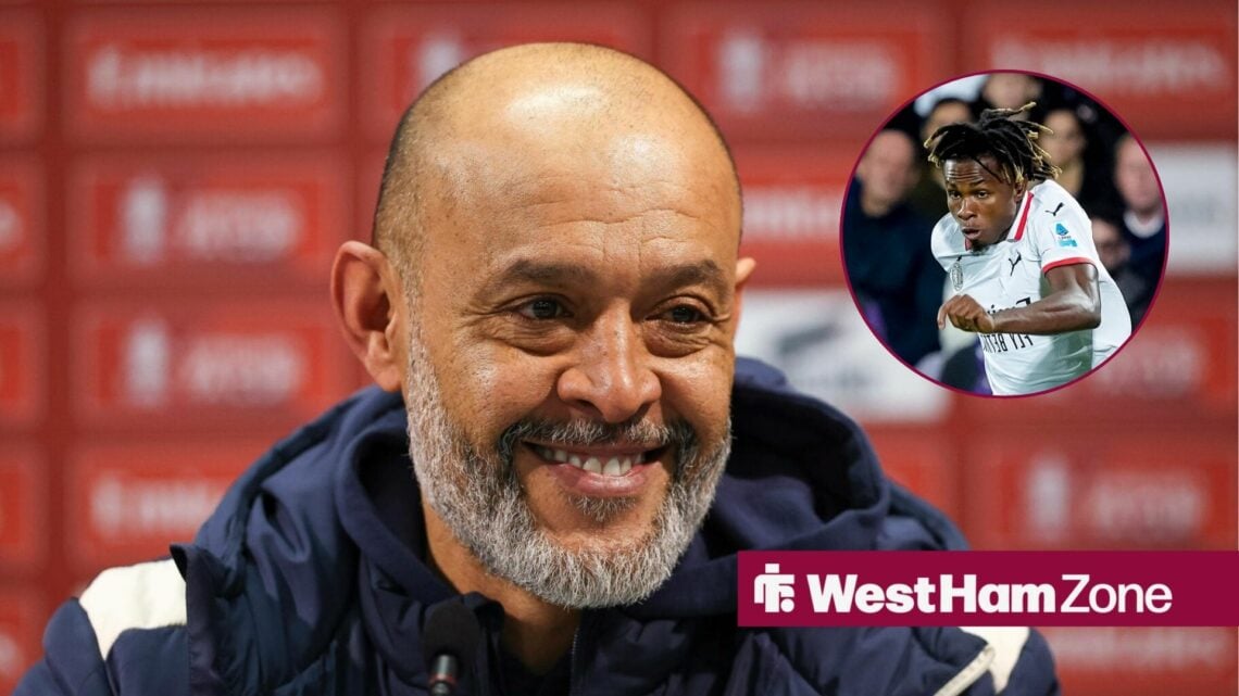 Nuno Espirito Santo smiling towards Samuel Chukwueze circular inset