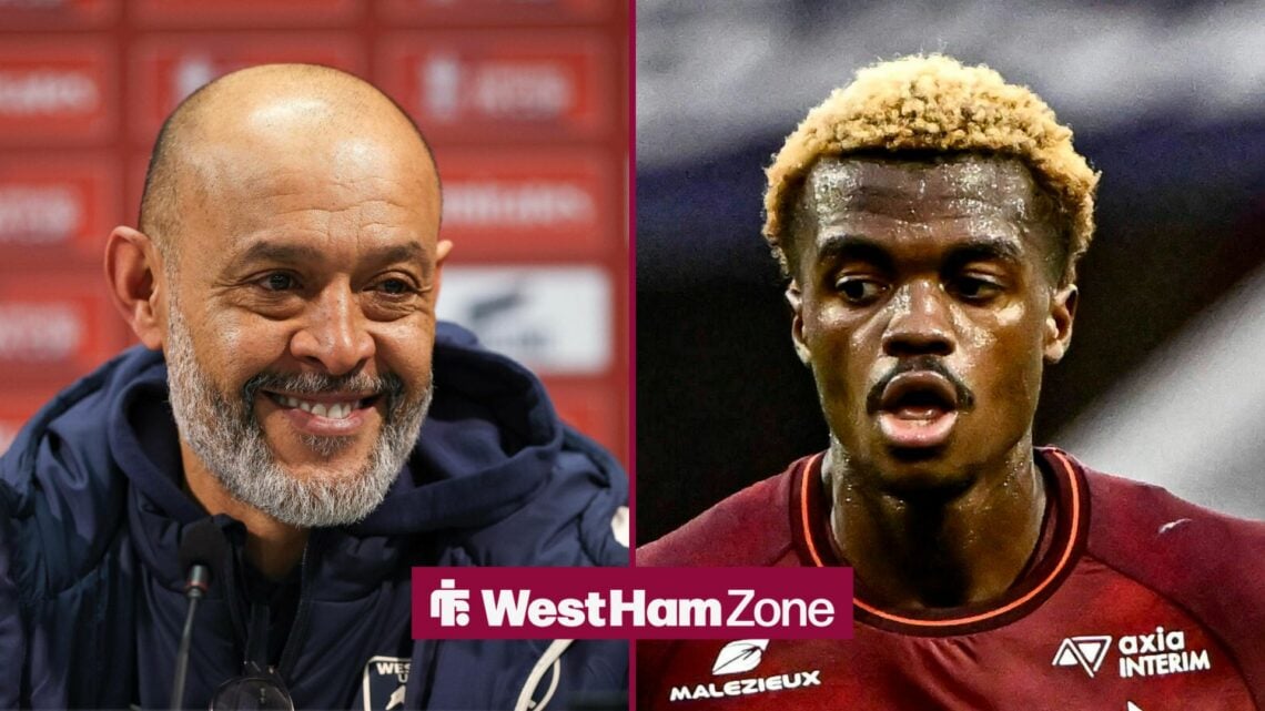 West Ham manager Nuno Espirito Santo smiling, Alpha Toure in action for FC Metz.