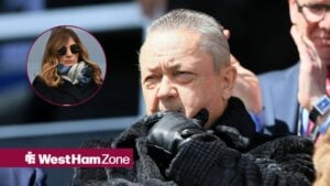 David Sullivan looks on the Premier League match between Queens Park Rangers and West Ham United, Karren Brady in inset.