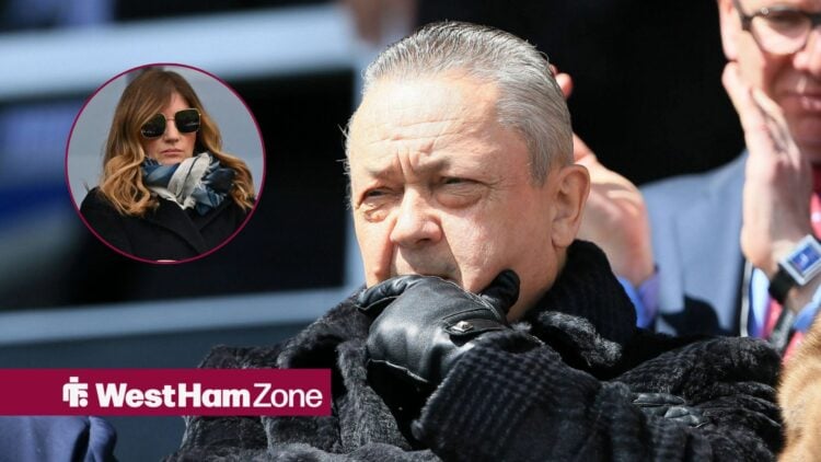 David Sullivan looks on the Premier League match between Queens Park Rangers and West Ham United, Karren Brady in inset.