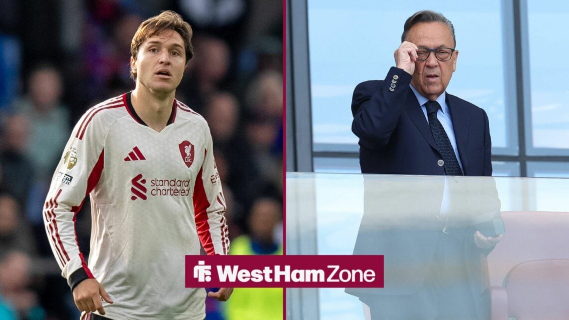Federico Chiesa during the Premier League match between Crystal Palace and Liverpool, West Ham owner David Sullivan at the London Stadium.
