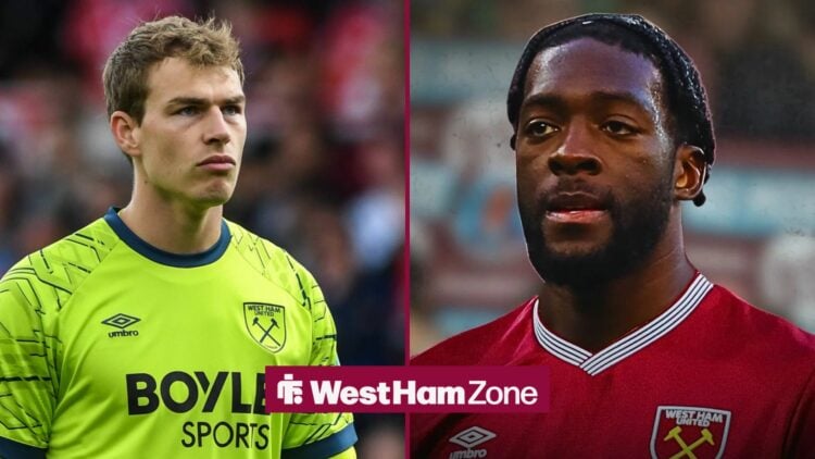 Mads Hermansen next to Axel Disasi