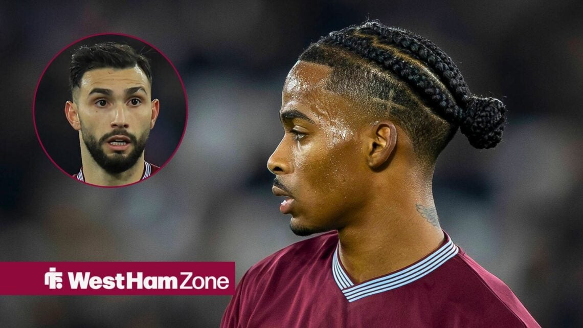 West Ham forward Crysencio Summerville and Taty Castellanos in circular inset