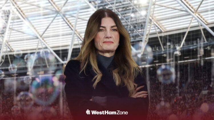 Karren Brady with the London Stadium in the background.