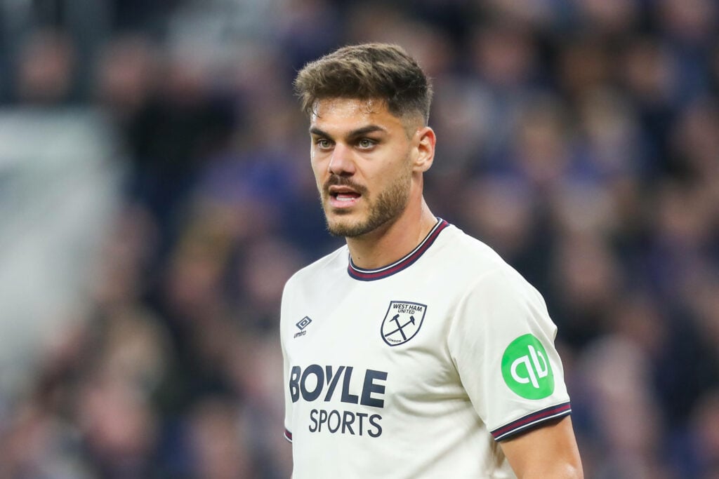 Konstantinos Mavropanos looking to the left.