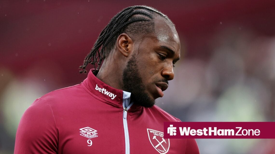 Michail Antonio warms up for West Ham ahead of their clash against West Ham on 23 October 2023