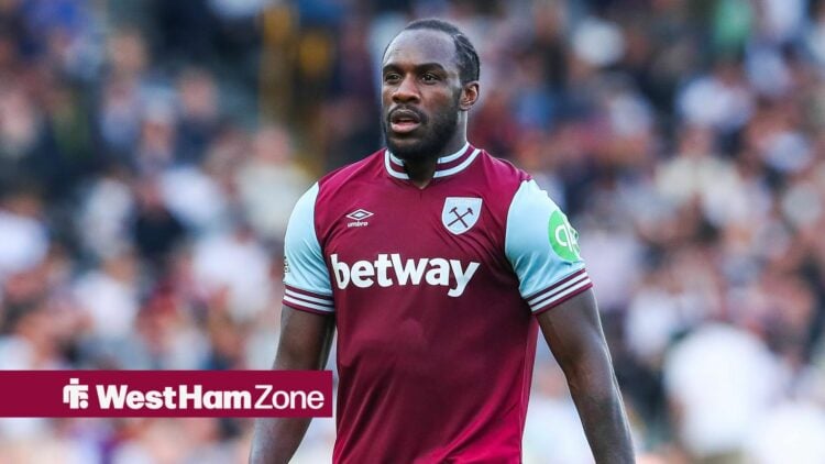 Michail Antonio looks on for West Ham.