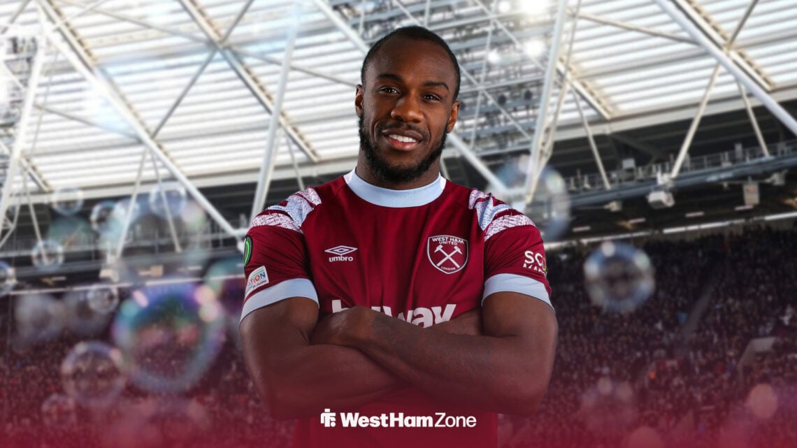 Michail Antonio smiling at the London Stadium.