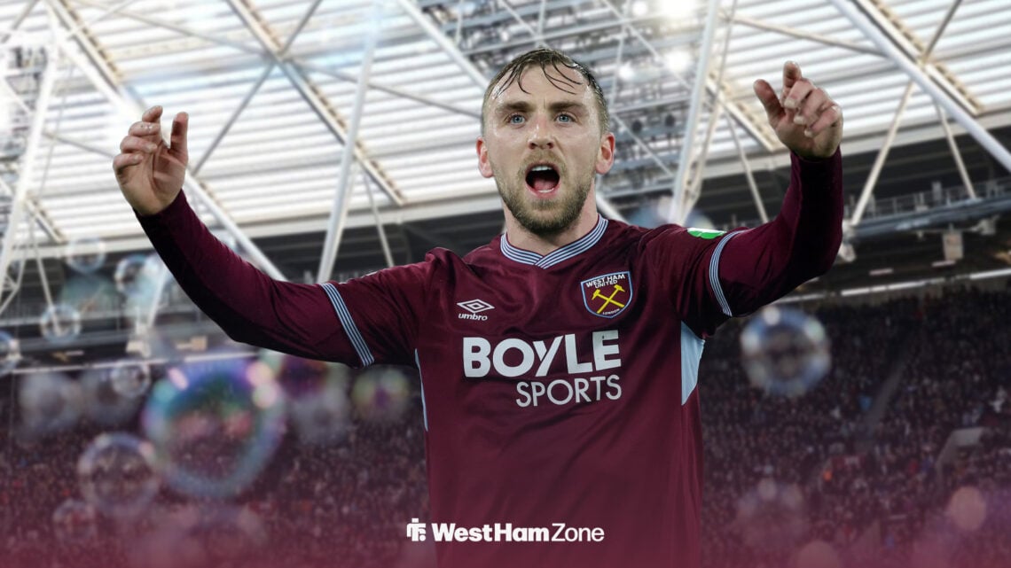 Jarrod Bowen celebrating at the London Stadium.
