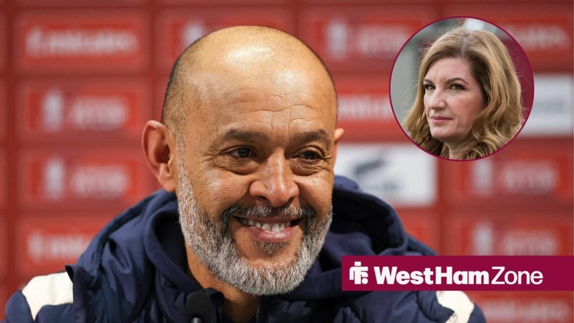 A smiling Nuno Espirito Santo with Karren Brady (inset)