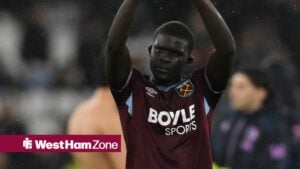 El Hadji Malick Diouf of West Ham United applauds fans after the final whistle during the Premier League match between West Ham United and AFC Bournemouth at the London Stadium in Stratford, England, on February 21, 2026. Stratford Greater London United