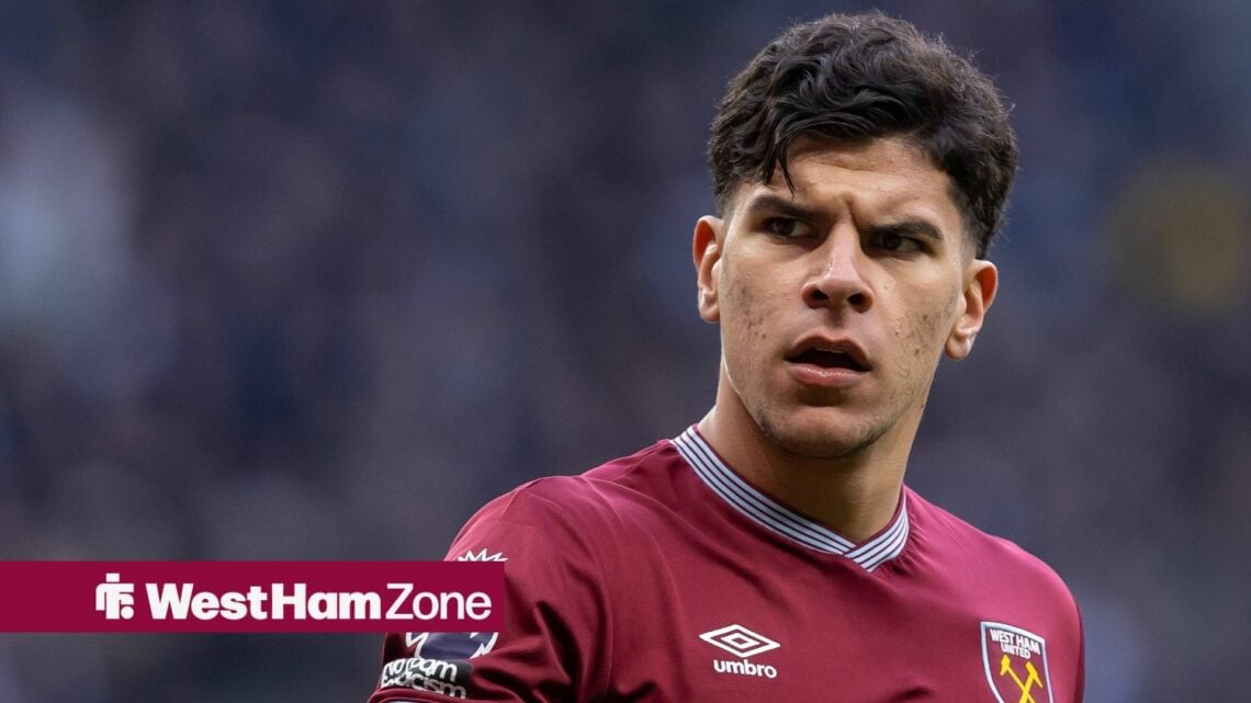 Mateus Fernandes playing for West Ham vs Tottenham in Premier League