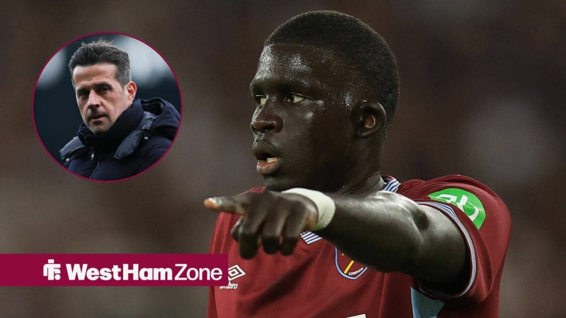 Malick Diouf pointing while looking towards Marco Silva