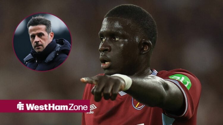 Malick Diouf pointing while looking towards Marco Silva