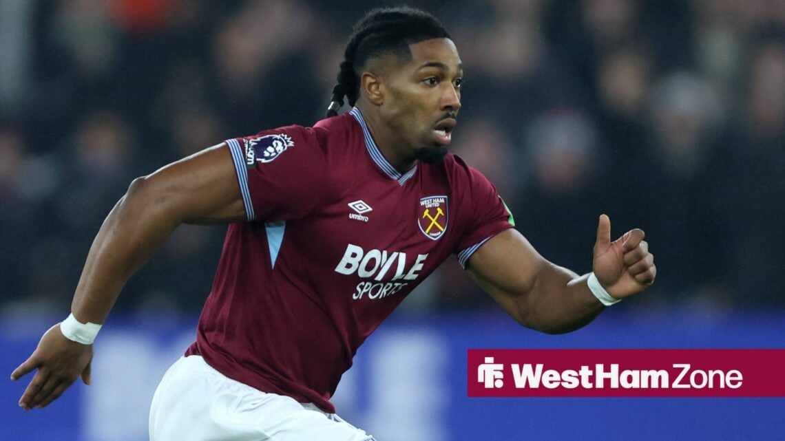 Adama Traore playing for West Ham United in the Premier League at the London Stadium