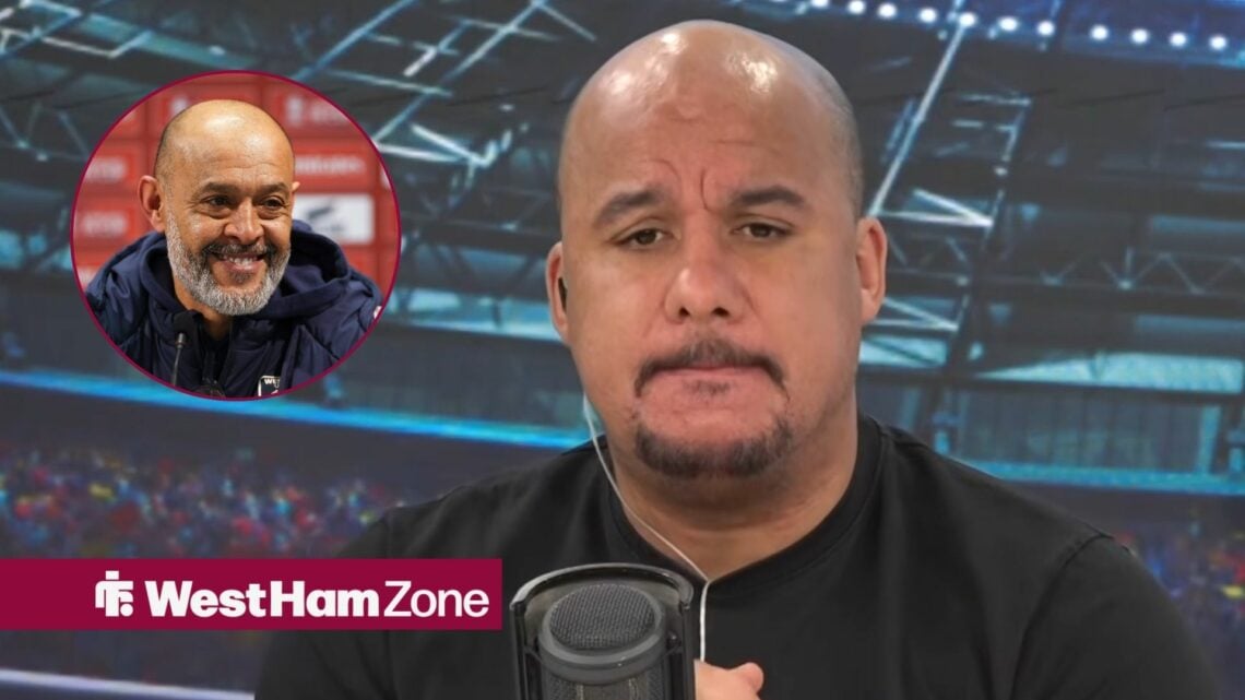 Gabby Agbonlahor looks on with a circular inset of Nuno smiling