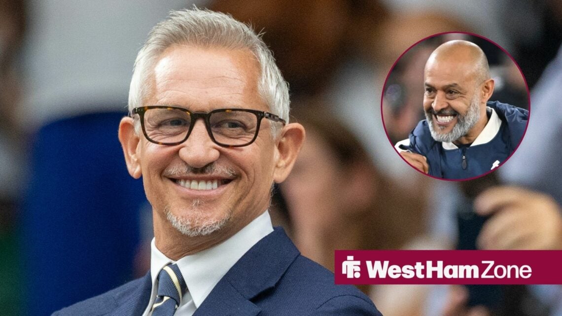 Gary Lineker smiles towards a circular inset of Nuno Espirito Santo