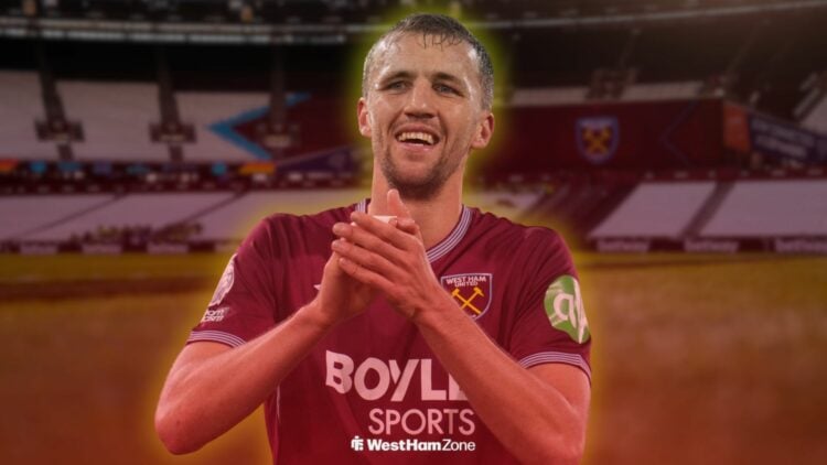 Tomas Soucek playing for West Ham vs Fulham