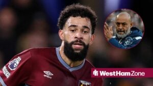 Pablo in action for West Ham as Nuno looks on in circular inset