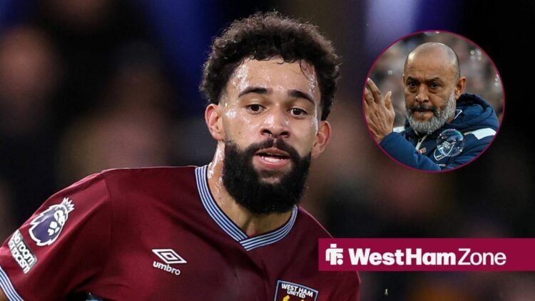 Pablo in action for West Ham as Nuno looks on in circular inset