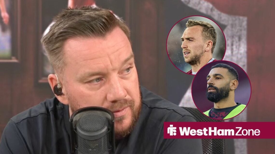 Jamie O'Hara alongside circle insets of Jarrod Bowen and Mohamed Salah.