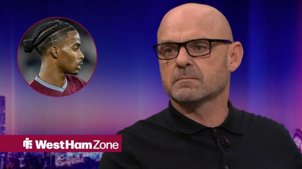 Danny Murphy speaking on Match of the Day looking towards a circle inset of Crysencio Summerville playing for West Ham