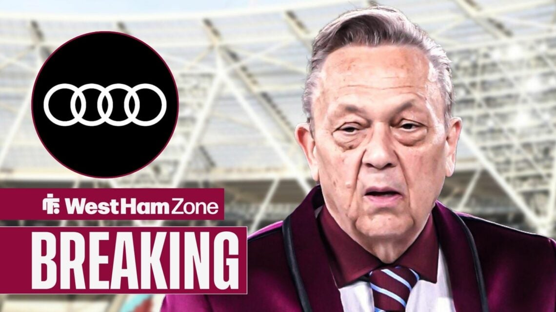 West Ham United chairman David Sullivan with the Audi logo in a circular inset