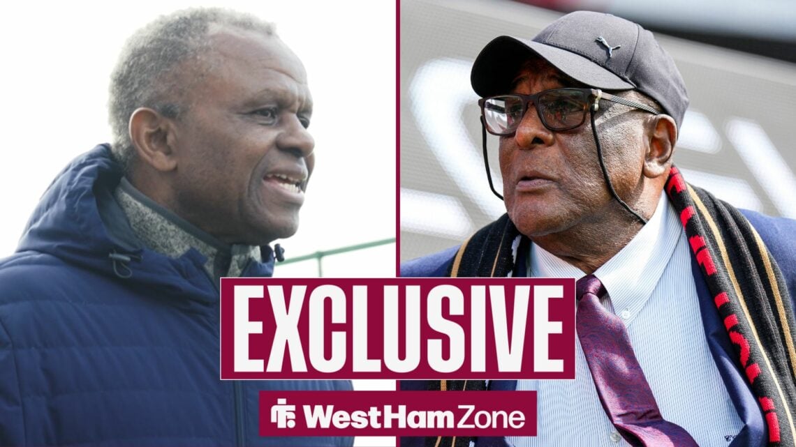 Ade Coker speaking at Rush Green looking towards Clyde Best