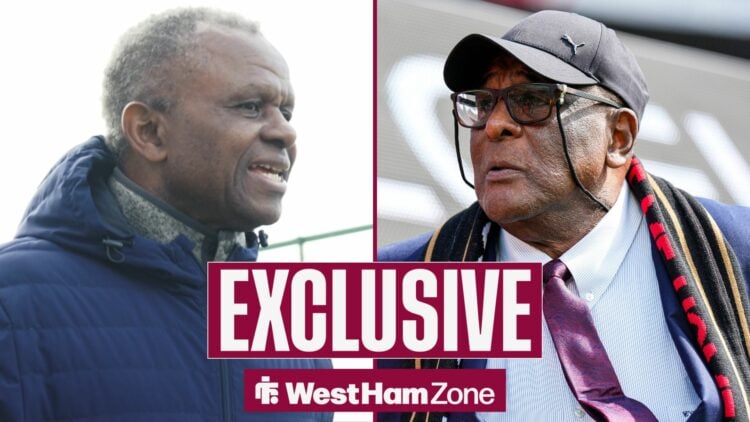 Ade Coker speaking at Rush Green looking towards Clyde Best