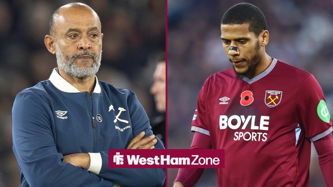 20th October 2025 London Stadium, London, England Premier League Football, West Ham United versus Brentford Nuno Espirito Santo manager of West Ham...