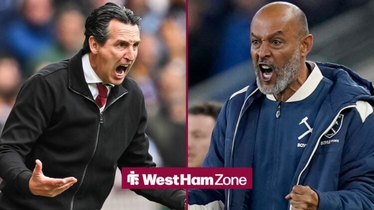 Liverpool, England, 29th September 2025. Nuno Espirito Santo manager of West Ham United celebrates his side s goal to make it 1-1 during the Everto...