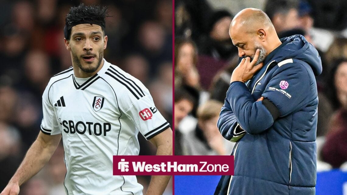 Raul Jimenez in action for Fulham as Nuno looks dejected