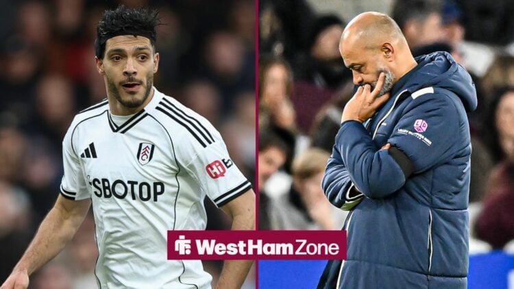 Raul Jimenez in action for Fulham as Nuno looks dejected