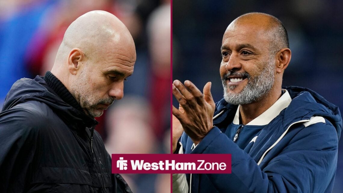 Pep Guardiola looking upset with Nuno happy