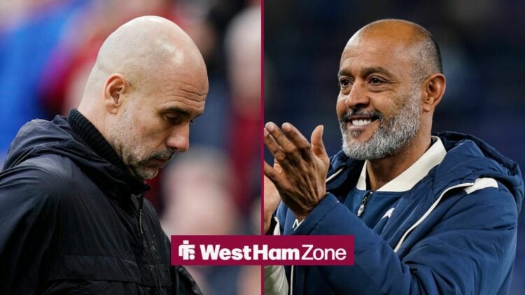 Pep Guardiola looking upset with Nuno happy