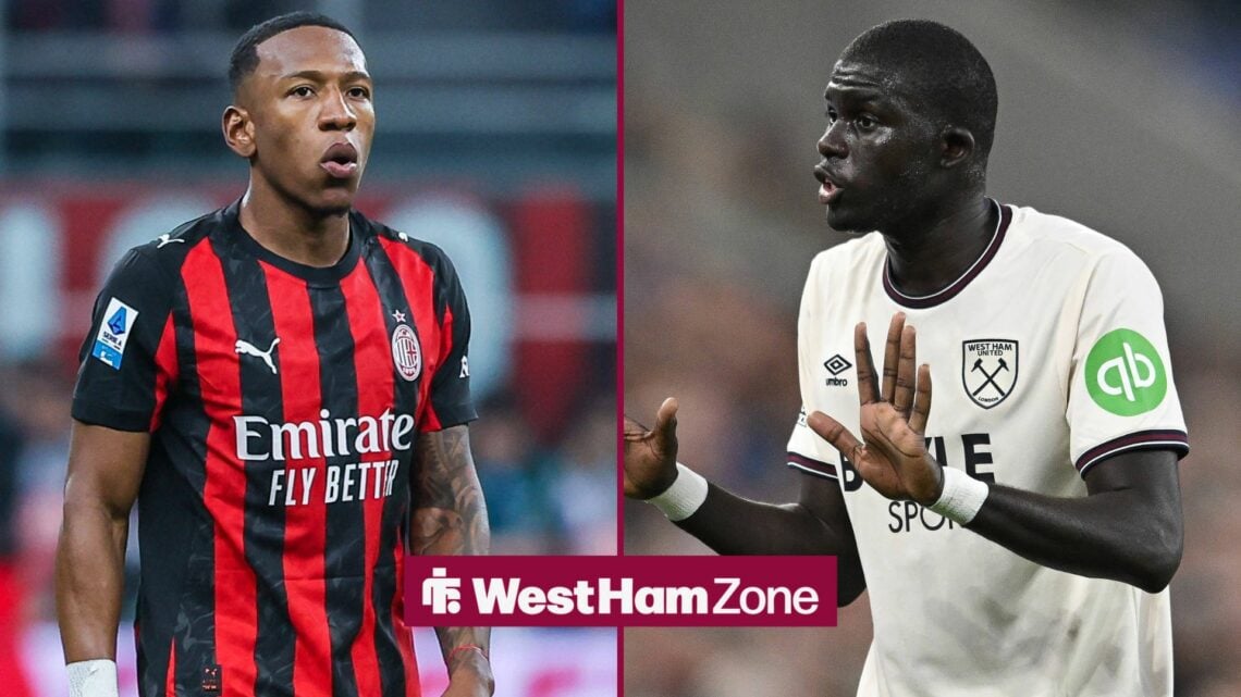 Pervis Estupinan playing for AC Milan alongside El Hadji Malick Diouf for West Ham