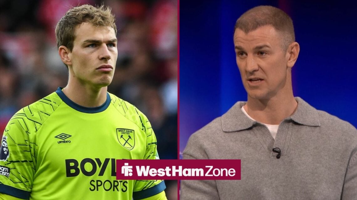 Mads Hermansen in action for West Ham as Joe Hart looks on