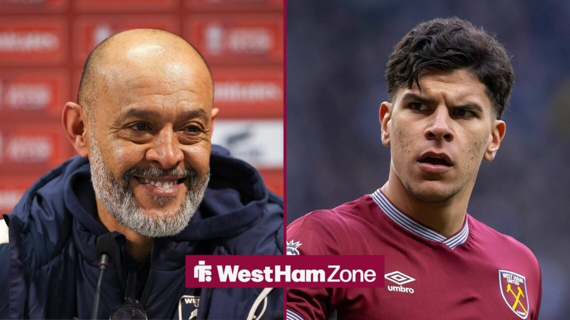 Nuno Espirito Santo smiling alongside Mateus Fernandes