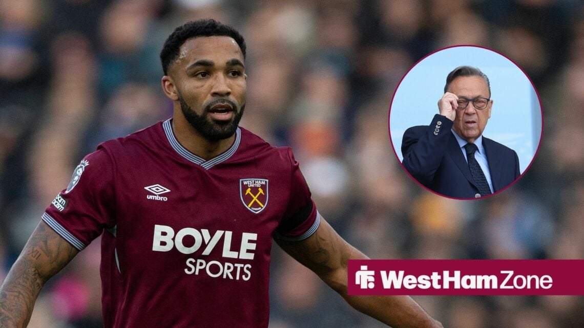 Callum Wilson of West Ham United during the Premier League match between West Ham United and Liverpool, David Sullivan in inset.