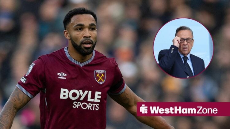 Callum Wilson of West Ham United during the Premier League match between West Ham United and Liverpool, David Sullivan in inset.