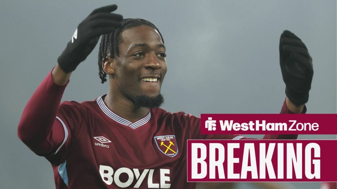 Axel Disasi celebrating in a West Ham shirt